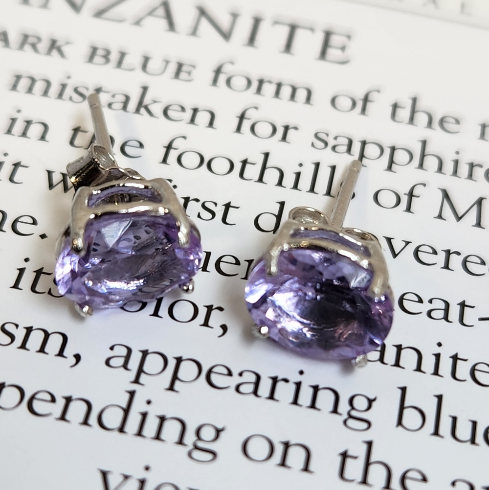 VTG 8x6mm 3cts Glowing Tanzanite Indigo 8x6mm 925 Stud Earrings, Our Last Pair - Picture 6 of 15